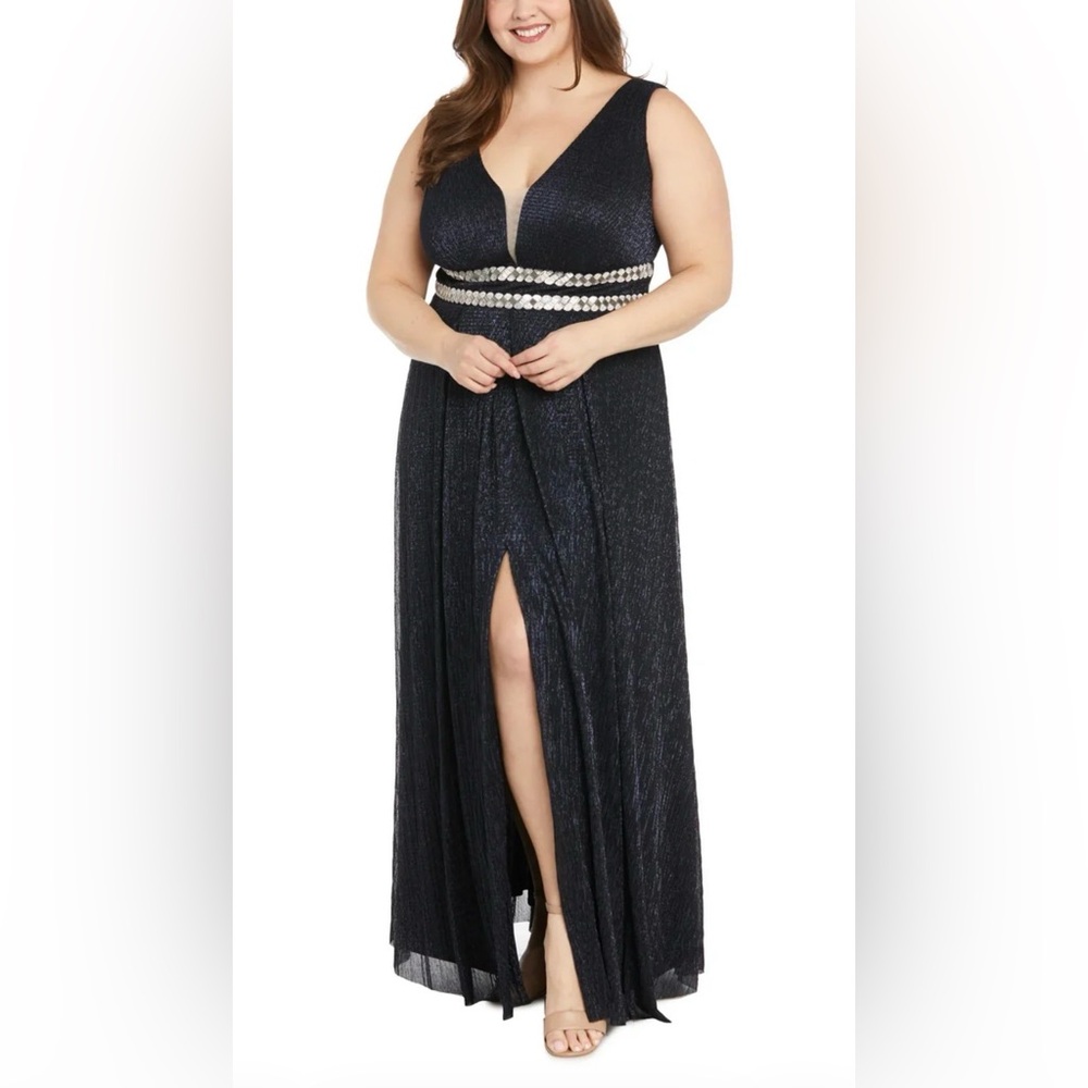 R & M Richard Plus Size Long Embellished Metallic Dress 3138 Size 18 - Picture 1 of 10